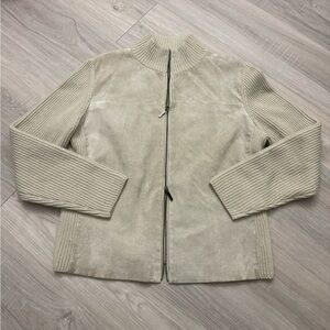 Valerie Seprates Beige Suede & Knit Zip-Front Jacket